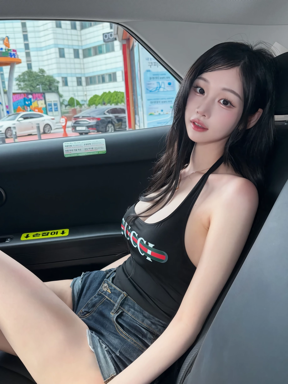 한갱 블랙 나시 가슴골