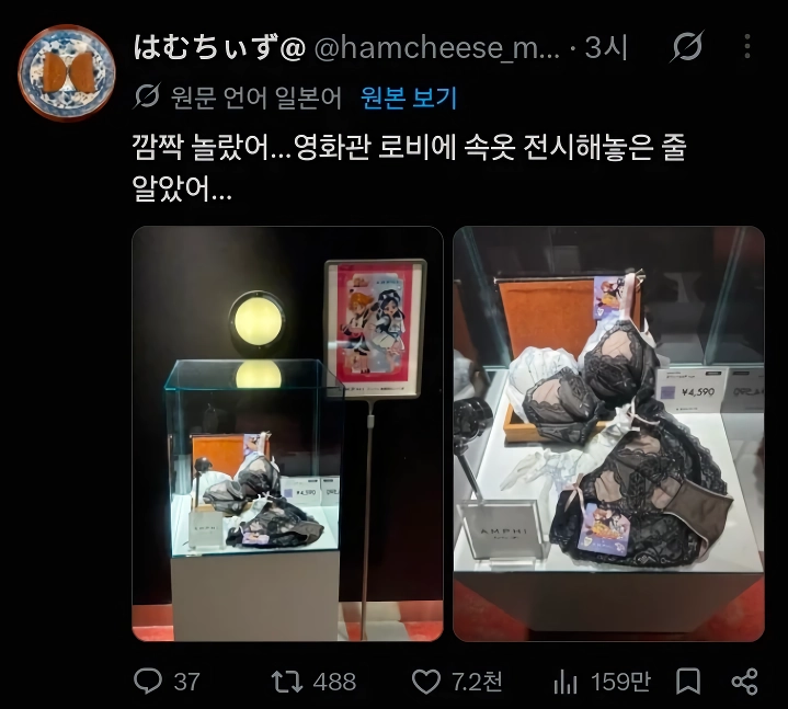 ㅇㅎ)영화관 로비에 속옷이 전시된 줄 안 일본인