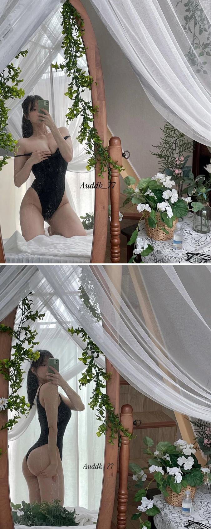 검정 하이레그 수영복 입은 명아츄 거울셀카 Y존 화난 엉덩이