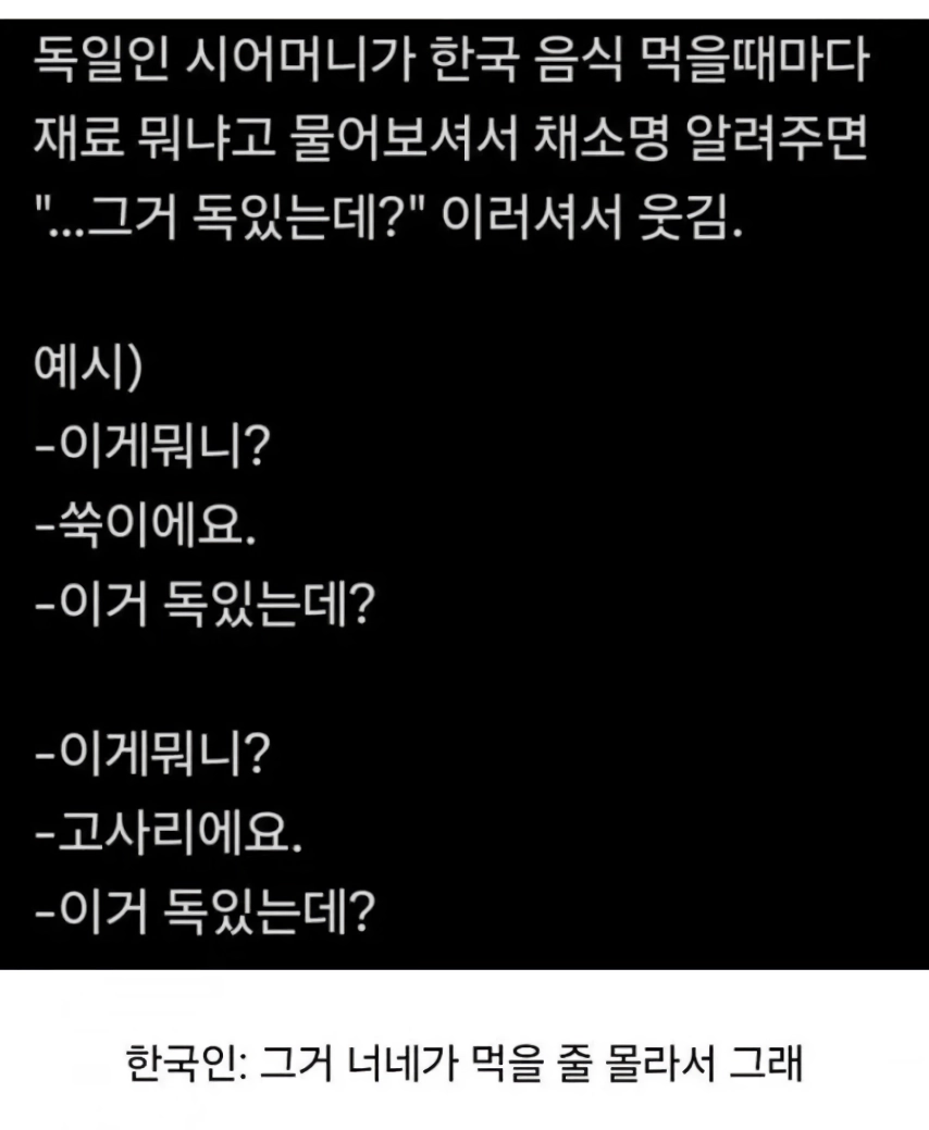 한국인 며느리가 나를 독살할 생각인 거 같다.jpg