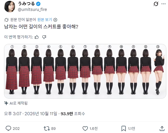 ㅇㅎ?) 남자들이 좋아하는 스커트 길이가 궁금한 일본녀