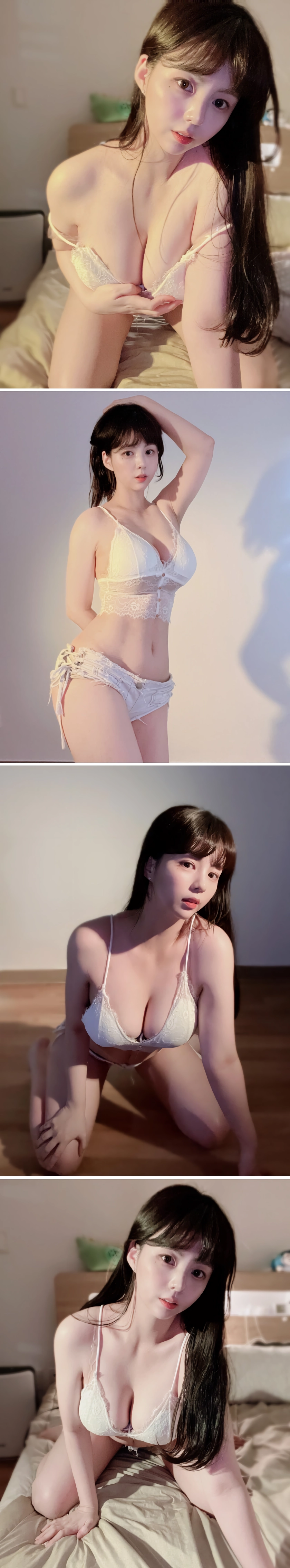 로즈쨈 화이트 레이스 란제리 복부 배꼽 노출