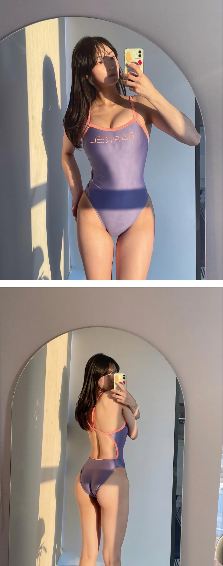 몸매 좋으면 야해보이는 보라색 원피스 수영복 입은 명아츄