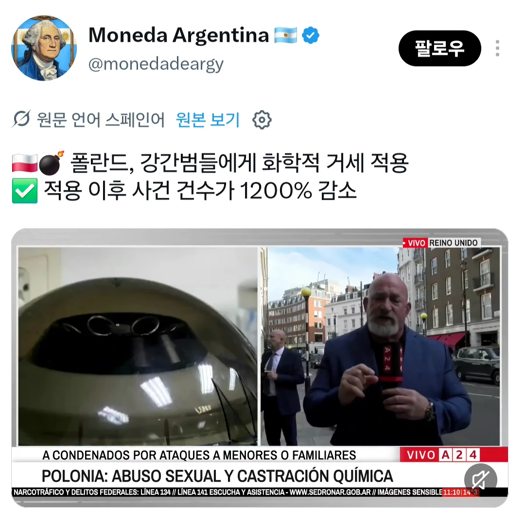 폴란드, 강간범들에게 화학적 거세 적용 이후 사건 건수가 약 50% 감소