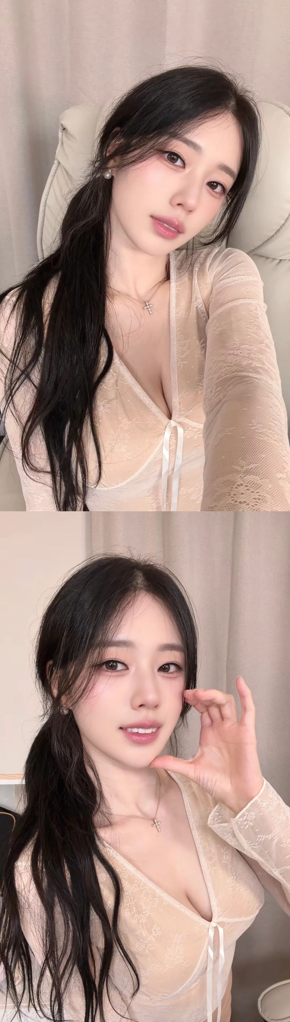 믿고 보는 뚜밥 방셀.살색 란제리룩 깊고 뽀얀 가슴골