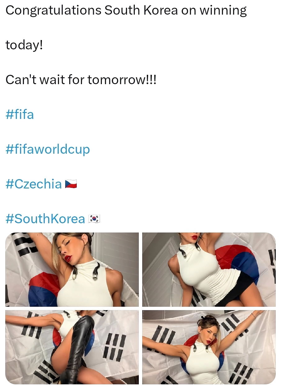 월드컵 한국 승리 축하 트윗 올린 야동 배우