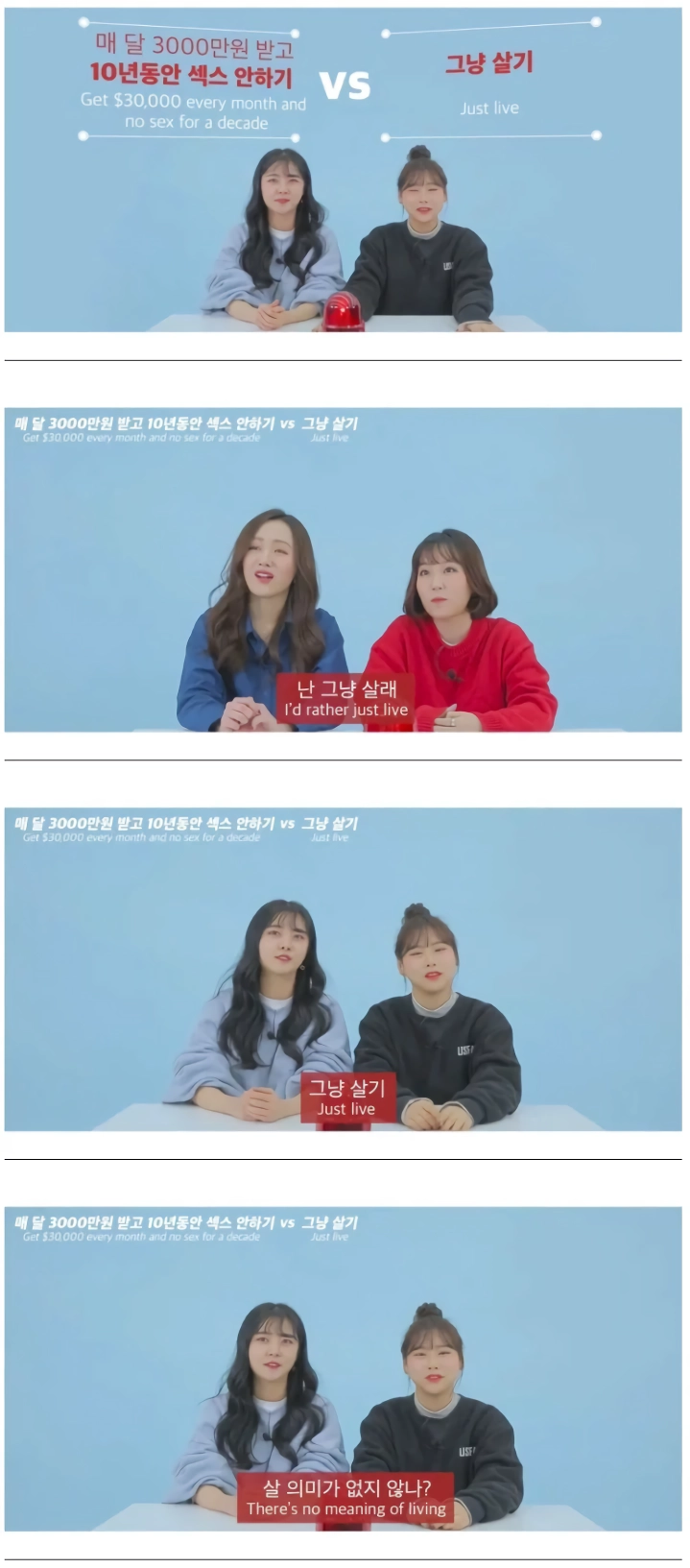 매달 3000 받고 10년동안 섹스 안하기 vs 그냥 살기