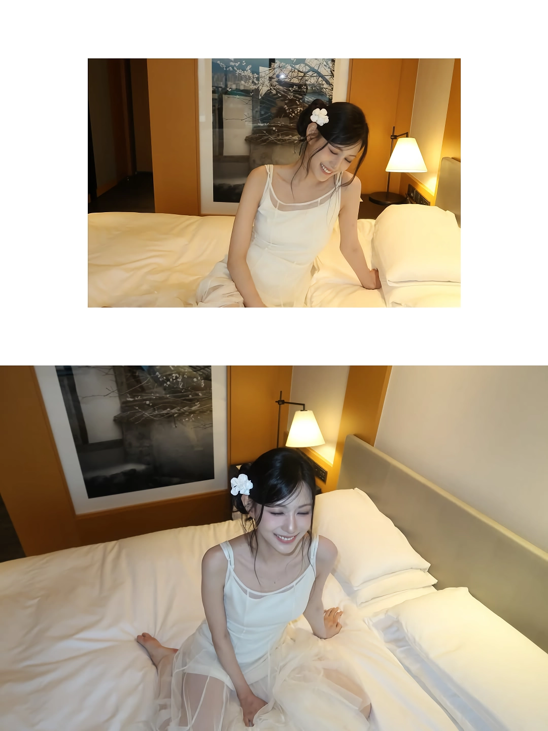 에이핑크 오하영 검정 끈드레스 입고 침대에 엎드린 가슴골