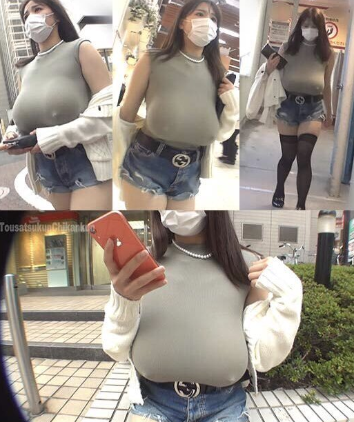 길거리 돌아다니는 노브라 폭유녀