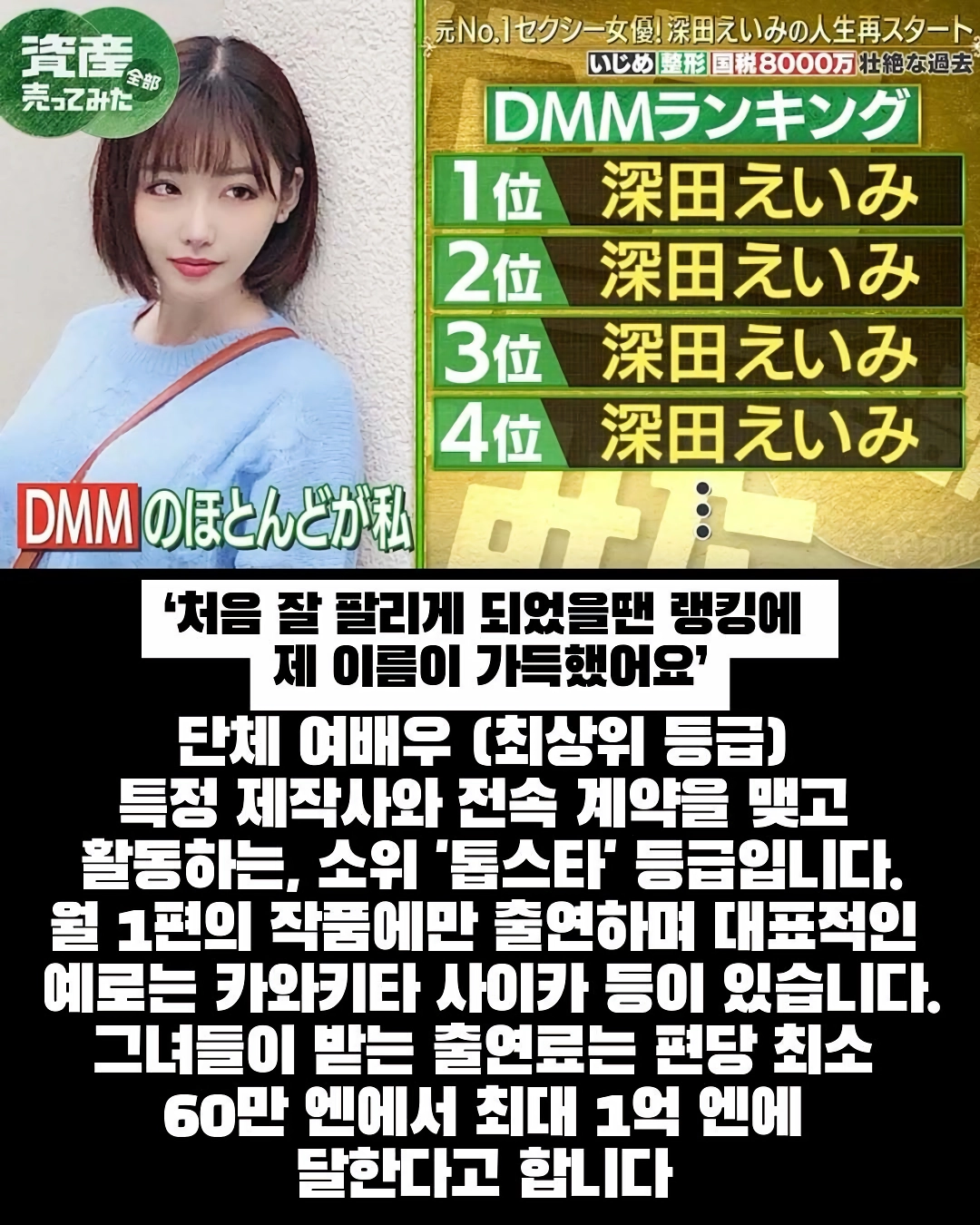 후카다에이미가 알려주는 작품당 받는가격