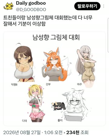 ㅇㅎ) 트친들이랑 남성향 그림체 대회했는데 다 너무 잘해서 기분이 이상함